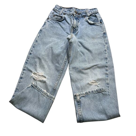 Vintage Levi’s 550 Orange tab Youth Relaxed Fit Jeans Light Wash Distressed Sz 7 - Picture 8 of 12